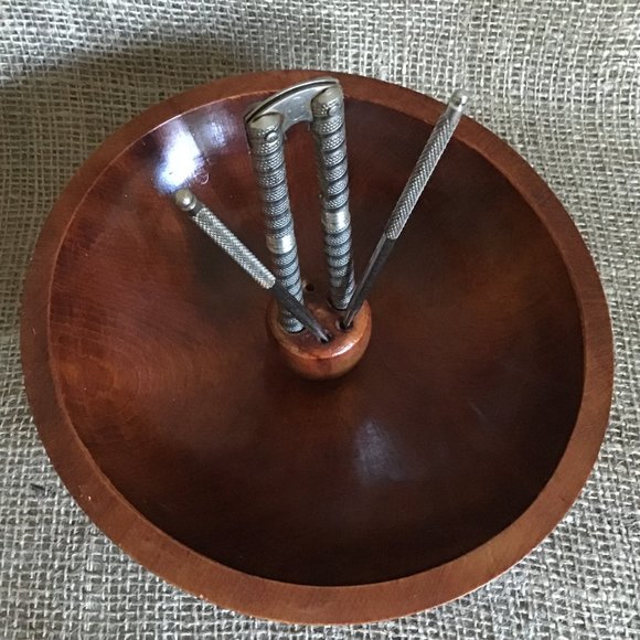 Vintage Wood Nut Bowl with Tools Baribocraft - Picture 2 of 6